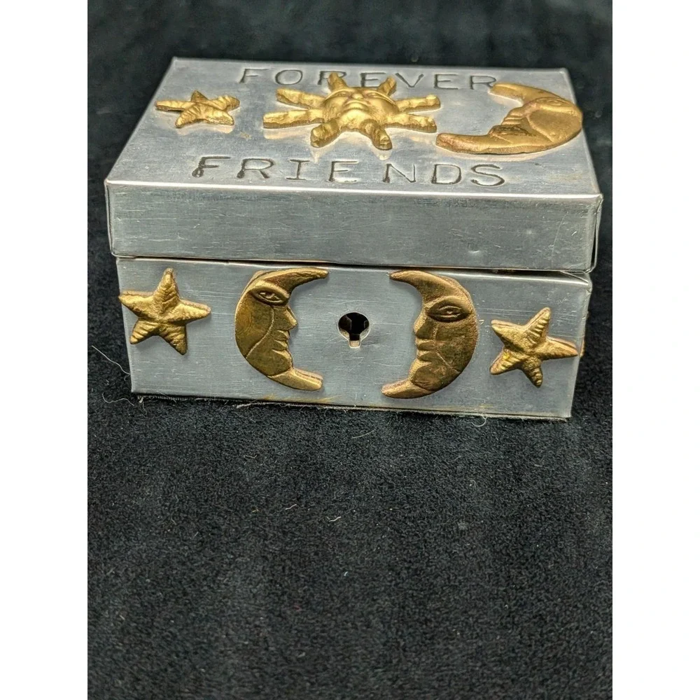 Celestial Sun Moon Star Forever Friends Pewter Wood Trinket Box 4